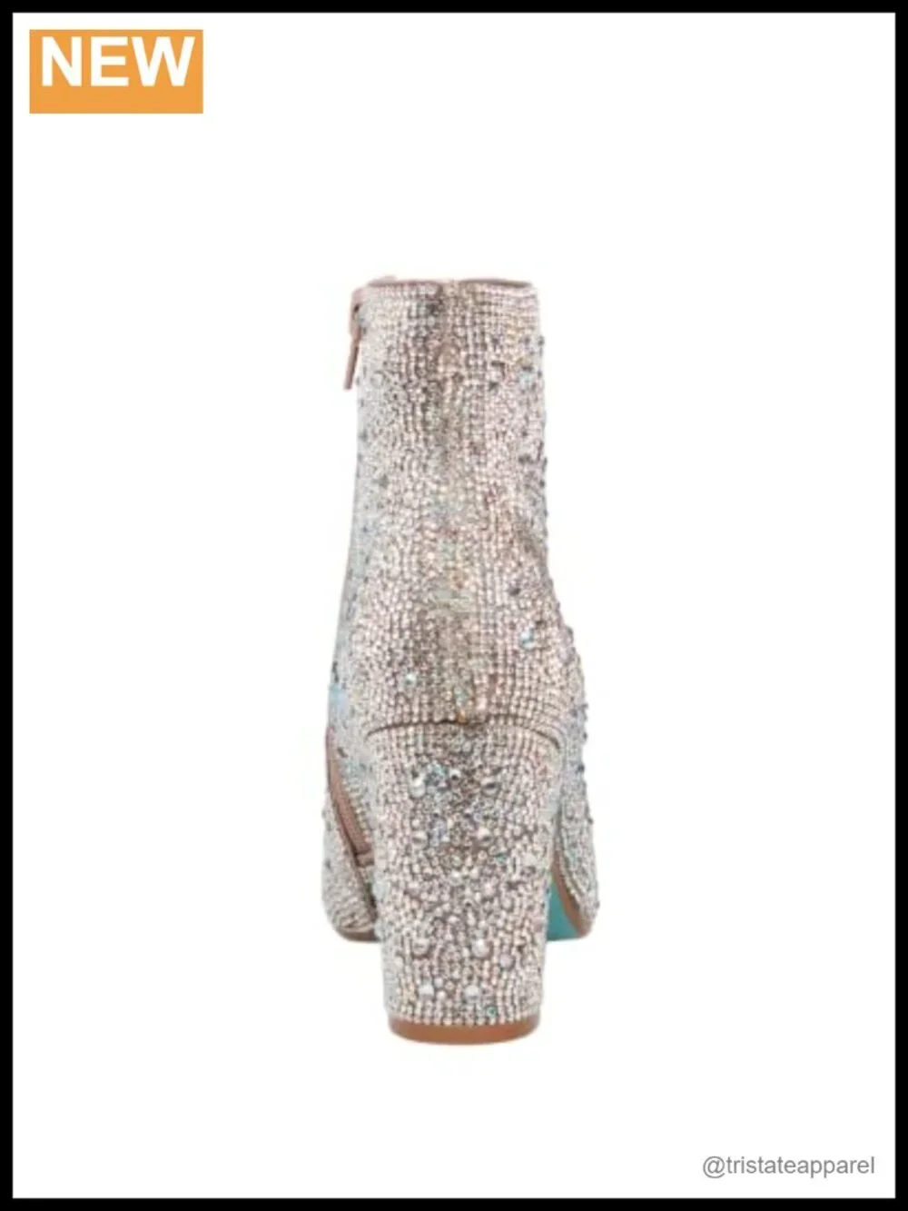 Rhinestone Embellished Faux Leather Ankle Bootie with Block Heel
